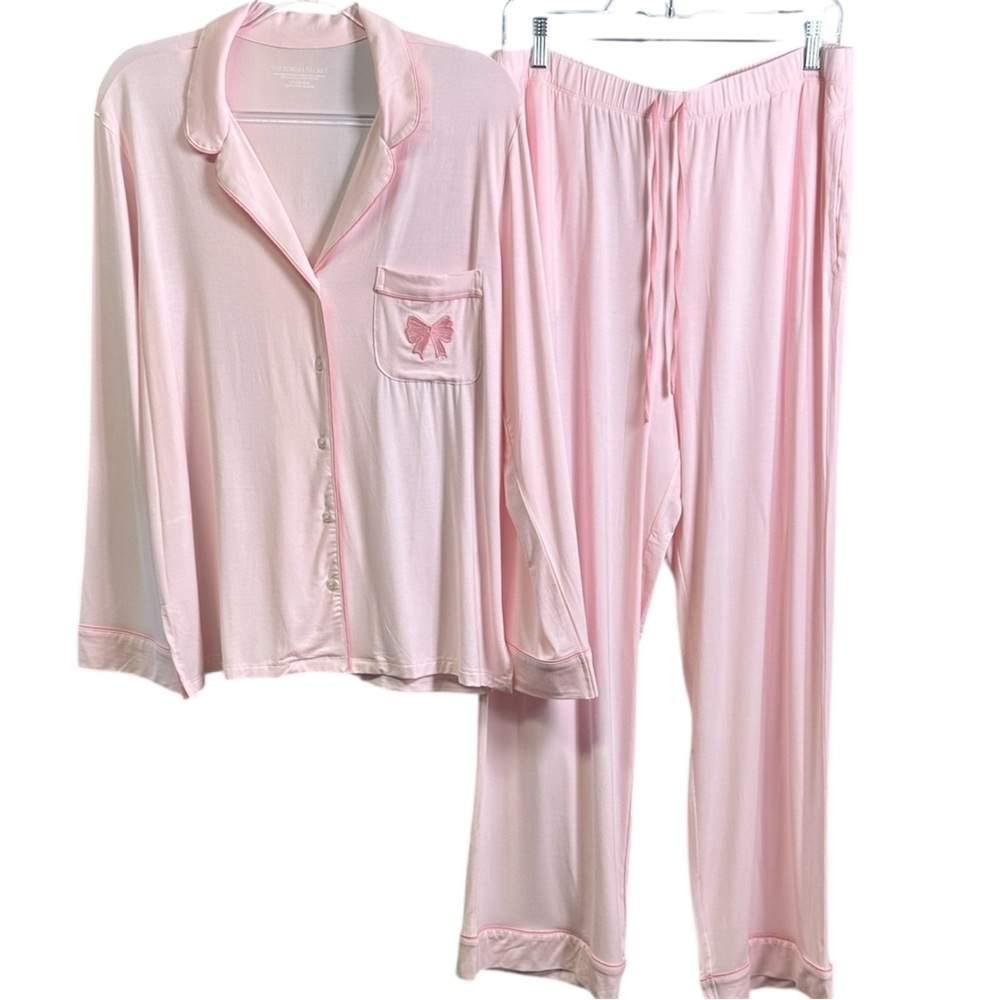 NWT Victoria’s Secret SoSoft Modal Pajama Set Pink Bow Long Sleeve Size L - Picture 3 of 15